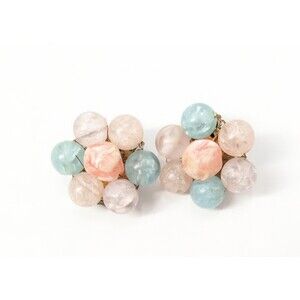 Pastel Cluster Vintage 50s Beaded Clip On Earrings Marked Japan Speckled Stones